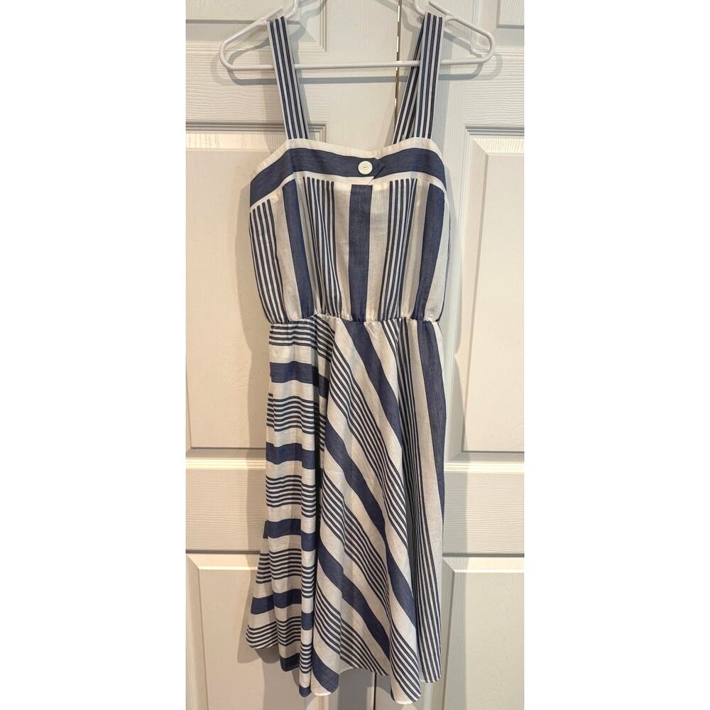 Vintage 80s Striped Dress Blue White Sleeveless Casual Sundress